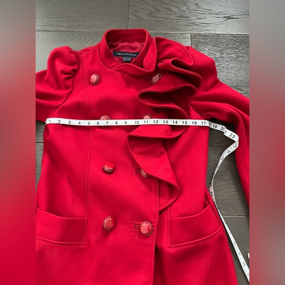 French Connection Womens Red Waterfall Ruffle Double Breasted Pea Coat Sz 10 - Picture 8 of 12